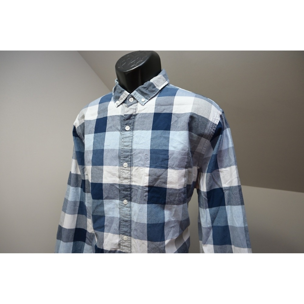 Express Button Up Dress Shirt Men XL Blue Buffalo Check Soft Wash Excellent